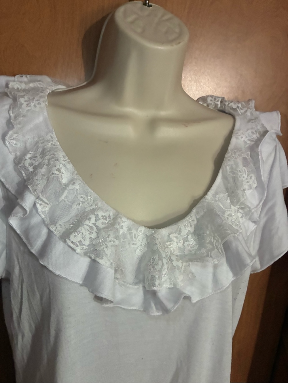 White Ruffle Lace-Trim Women's Top - Picture 2 of 3